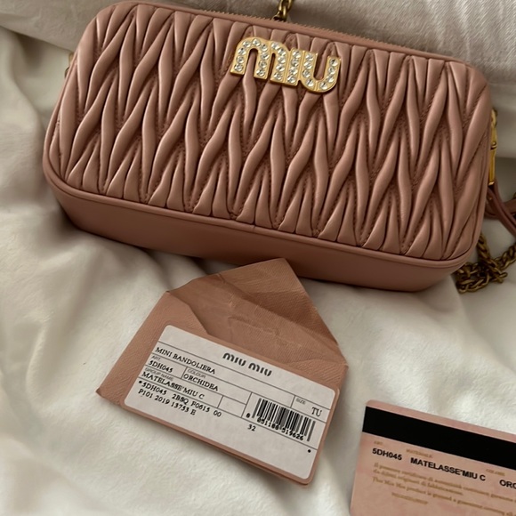 Miu Miu Jewelled Logo Matelasse Crossbody Pink Bag - Picture 5 of 13